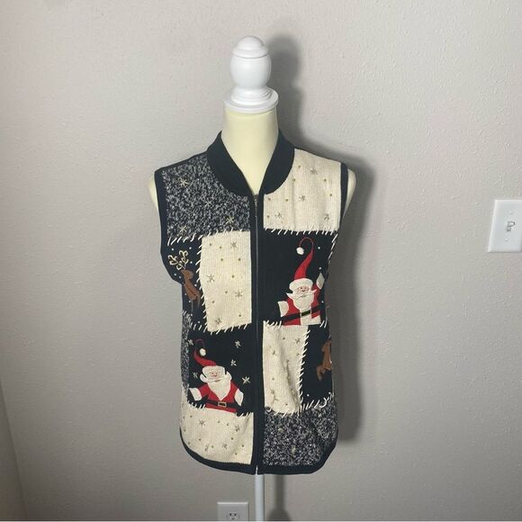 Vintage Erika Zipper Front Ramie/Cotton Christmas Sweater Vest Women's Size S - Picture 12 of 15